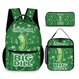Pickle Backpack with Lunch Box & Pencil Case for Kids Girls Boys School, 16 Inch Cute Pickles Bookbag, School Backpack for Students Children, Lightweight, Large Capacity