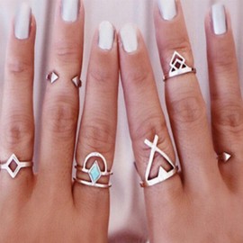 Aneneiceera Boho Knuckle Rings Silver Geometric Arrows Finger Rings Set Stacking Retro Joint Rings Cross Rings Vintage Midi Rings 6 Piece Set for Women