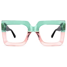 Zeelool Readers Thick Oversized Square Reading Eyeglasses for Women with Standard Anti-Reflective Coating Brandon VFP0306 (Green-Pink, 1.50)