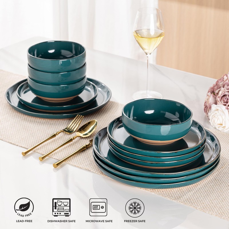 AmorArc Ceramic Dinnerware Sets for 4, 12 Pieces Handpainted Plates