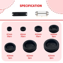 YIXISI 60 PCS 9 Sizes Rubber Grommets Kit, Conductor Gasket Ring Grommets, Black Rubber Hole Plugs Electrical Wire Gaskets, for Protecting Wires, Cables and Plugs