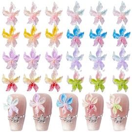80 Stück Blumen Nagelkunst Charms 3D Hawaii Blumen Nagel Kristalle Hibiskus Blumen Nagel Edelsteine Bunte Blumen Nagel Diamanten Sommer Nagel Schmuck Kleine Blumen