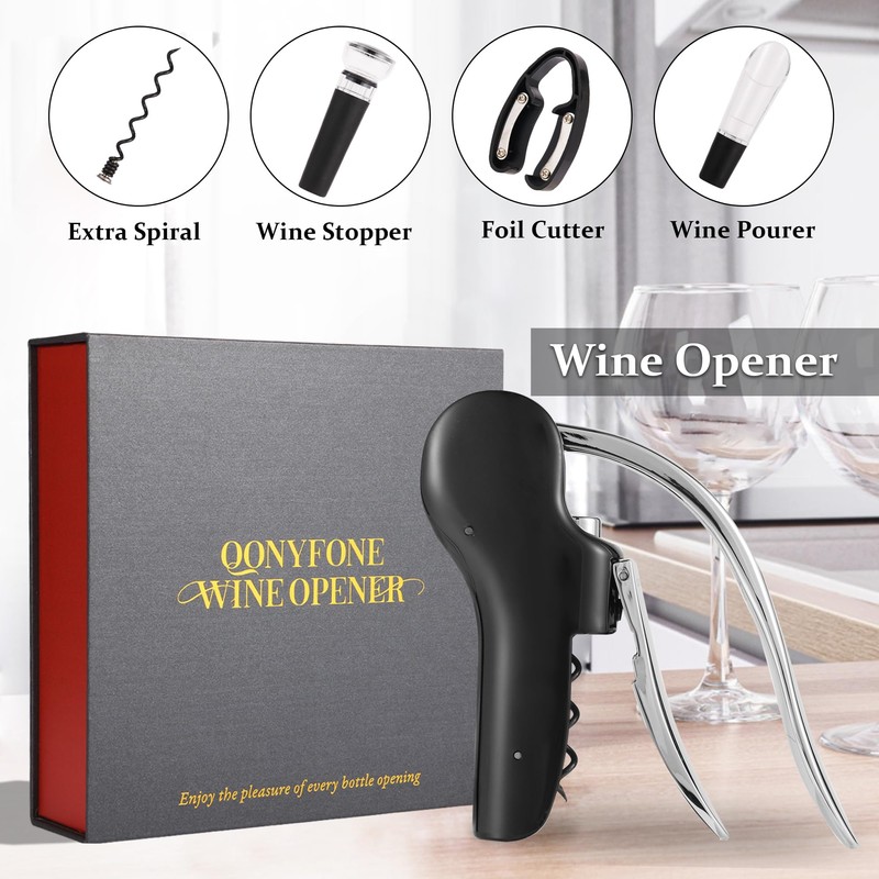 QONYFONE Wine Bottle Corkscrew Opener, Vertical Lever Corkscrew 5-Piece Set,