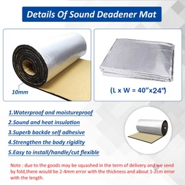 Car Heat Sound Deadening Insulation Mat, - 394 Mil 6.5 Sqft Automobile Sound Deadening & Heat Insulation Material for Auto Hood Engine Roof Door and Trunk,40 Inch x 24 Inch, Aluminum Foil Finish