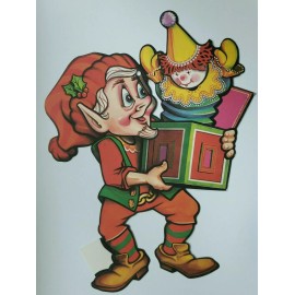 Beistle 1985 Beistle Elf With Jack In The Box Die Cut Wall Hanging 14" x 11.5" New