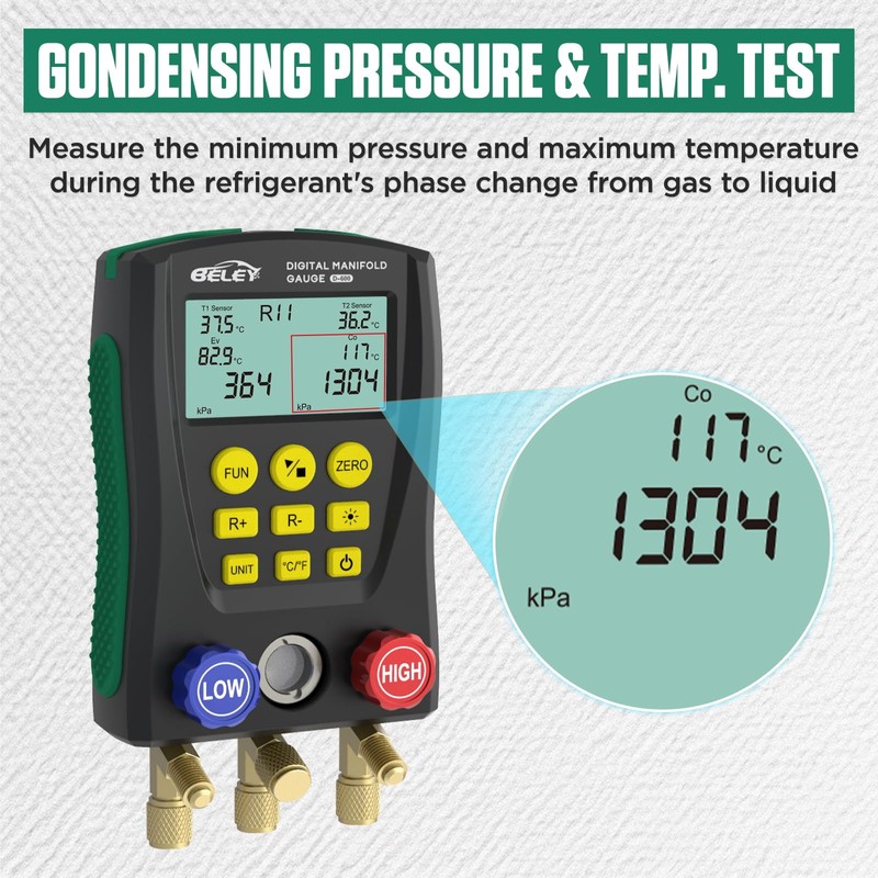 BELEY Digital Manifold HVAC Gauge Set,93 Refrigerants Dual Pressure&Temp Test
