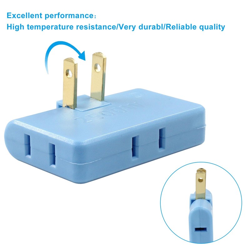 Zorfeter 2Pcs 3 in 1 Blue Rotatable Flat Wall Outlet