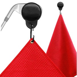 ZOEA Magnetic Towel, Magnetic Clip for Golf Towel, Microfiber Fabric Waffle Pattern Towels Industrial Strength Magnet for Strong Hold to Golf Carts or Clubs (1, Red 27 * 20)