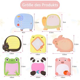 HSYTEK 8 Packung Haftnotizen Cartoon Tier, Sticky Notes Set, Notizblöcke Klebezettel, Tierförmiger Haftnotizblock für Zuhause, Büro, Schule zum Notieren und Beschriften verwendet werden