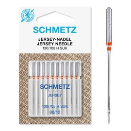 SCHMETZ Sewing Machine Needles | 10 Jersey Needles | 130/705 H SUK | Needle Thickness 80/12 | Can be Used on All Standard Household Sewing Machines | Suitable for Working with Jersey, Knitwear and