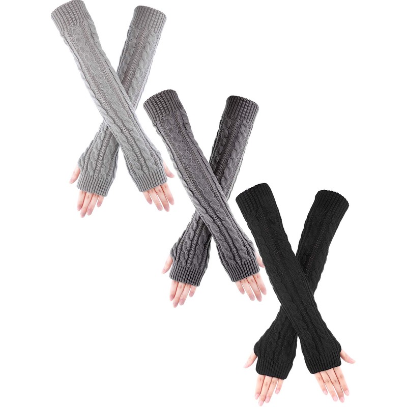 Bememo 3 Pairs Arm Warmers Long Fingerless Gloves Knit Wrist