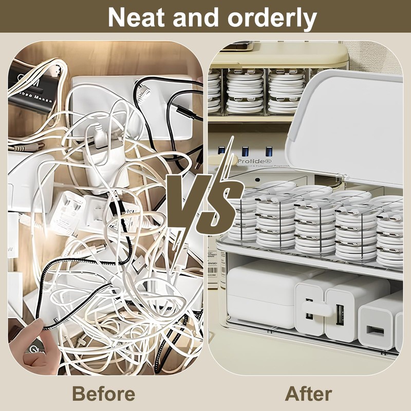 Marjoramy Double Layer Cable Storage Box, Transparent Cable Organiser Box