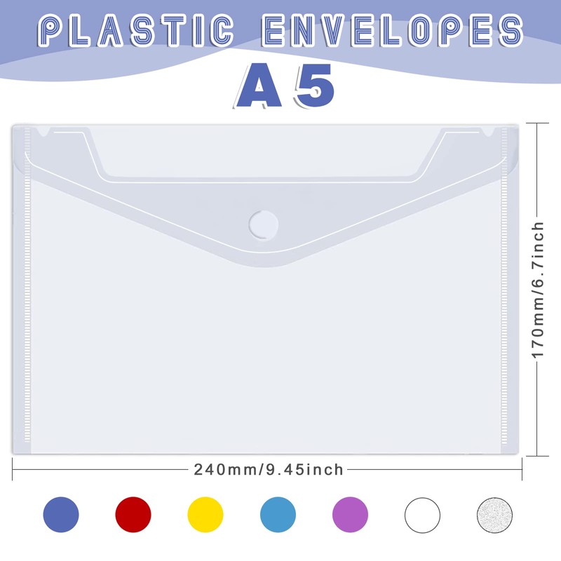 Pack of 21 Document Folders A5 with Press Stud, A5