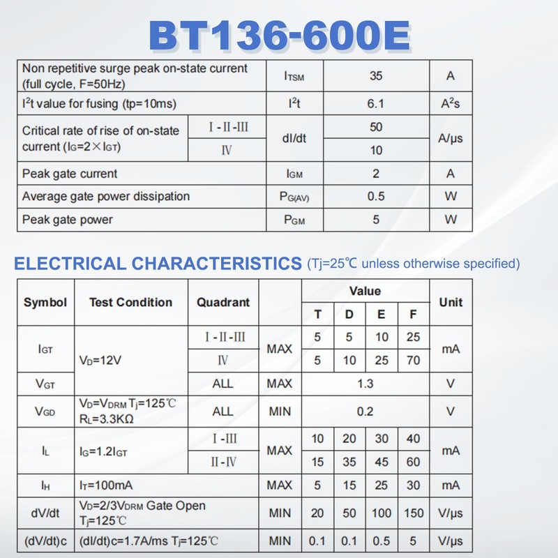 sourcing map 5 Pcs Bidirectional Thyristor BT136-600E TO-220 600V 4A
