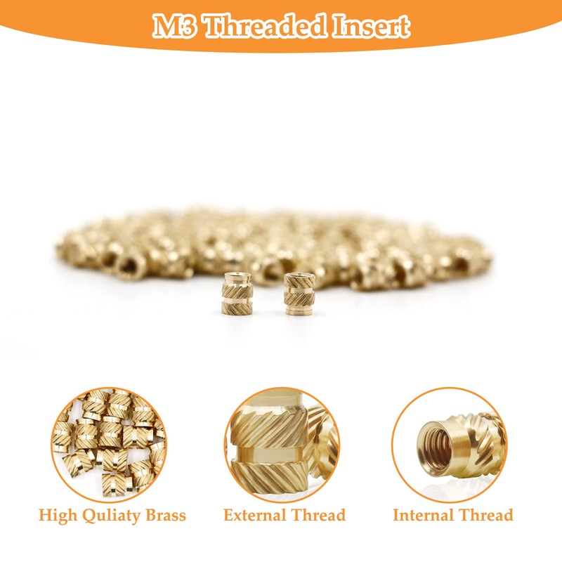 Pack of 50 threaded inserts, M3 insert nuts, brass embedding