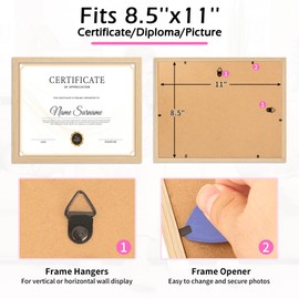 HOMERHYME Diploma Frame, 8.5 by 11 Picture Frames, Natural, Certificate Frame with Clear Plexiglass, 8.5 x 11 Photo Graduation Degree Record Magazine Frames for Office Gallery Home Wall Decor, 2 Pack