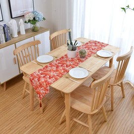 Camino de mesa con borlas, diseño de olas del océano rojo con borlas, bandera de mesa rectangular para decoración del hogar, hotel, boda, decoración de mesa de fiesta, Moderno, Rojo, 13"Wx98"L(33cm*250cm)