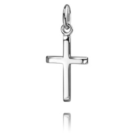 JEVELION Pendant Cross with Curb Chain for Women, Men and Children with Flattened Edges as Gold Cross Pendant + Jewellery Case, Silver