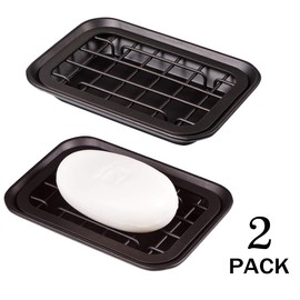 Kitchen and Bathroom Soap Dish Tray - Metal 2-Piece Soap Dish Tray with Drainage Grid and Holder for Kitchen Sink Countertops to Store Soap, Sponges, Scrubbers - Rust Resistant - 2 Pack (Bronze)