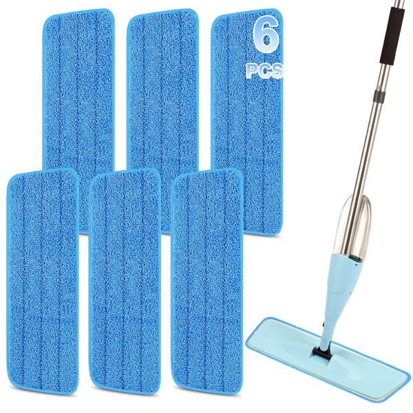 Microfiber Spray Mop Replacement Heads for Wet/Dry Mops Reusable Replacement Refills Fits for Bona Floor Care System(6 Pack) (Blue)