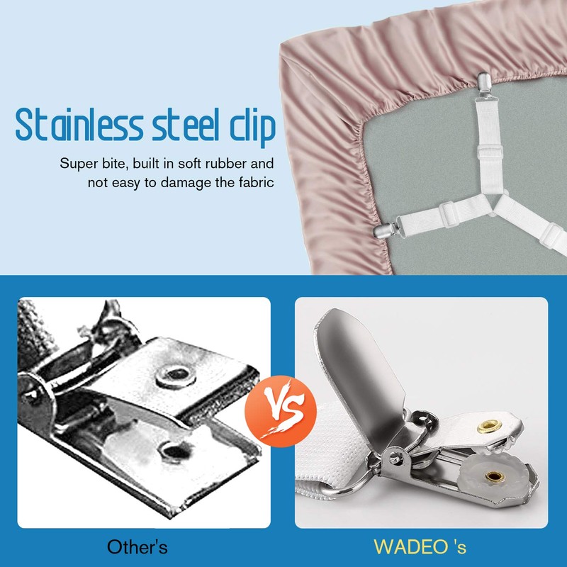 Wadeo Bed Sheet Tensioner Bed Sheet Clips, Elastic Straps for