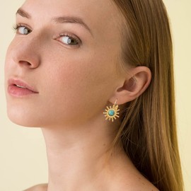 IUITY Gold Sun Shape Leverback Dangle Earrings 14K Gold Plated Turquoise Dangling Earrings Hypoallergenic Fashion Lightweight Jewelry for Women Mom