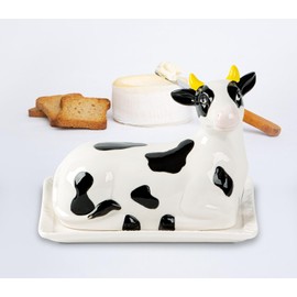 Cow Butter Dish With Lid For Countertop Ceramic Butterdish Cute Butter Tray Black Butter Container Beautiful Vintage Farmhouse Decor