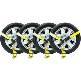 "4-Pack Heavy Duty Lasso Ratchet Straps with J Hook Wheel Nets - Ideal for Auto Tow, Towing, Car Hauling, and Secure Tie-Downs" - Size: 8 - Pack