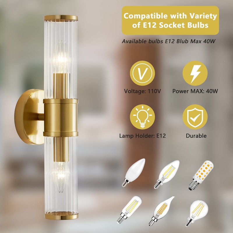 Linour Bathroom Light Fixtures - Gold Wall Sconce Wall Lighting