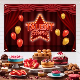 Talent Show Backdrop Banner Theater Stage Red Curtain Theme Background Decor for Kids Boys Girls Performance Magic Shows Talent Party Birthday Party Favors Decorations Supplies 70.8x47.2in-BECKTEN
