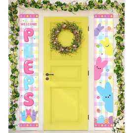 Easter Bunny Porch Sign- Easter Welcome Door Hanging Banner Decoration Bunny Easter Spring Party Supplies Outdoor