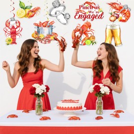 SHADOAMP Crawfish Boil Engagement Party Decorations, 24pcs Seafood Boil Lobster Theme Hanging Swirls Double-Sided Printed Ceiling Swirls 8 Styles for Crawfish Seafood Theme Bridal Shower Party