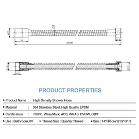 SR SUN RISE Flexible 304 Stainless Steel Replacement Shower Hose with Brass Fittings. RV Shower Hose. Explosion-Proof. 1.8 Meters/71 Inches. Polished Chrome
