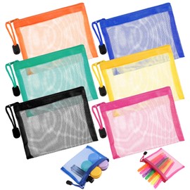 6 PCS Nylon Mesh Zipper Cosmetic Bags Mini Nylon Coloful Mesh Pouches Meshs Makeup Pouch Nylons Makeup Pouches Bag Travel Organizer Case Purse Organizers for Earphones Lipstick Cosmetics (5 X 4 Inch)