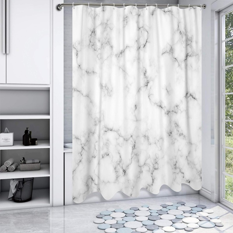 DuriLolly White Marble Shower Curtain Abstract Gray White Texture Granite