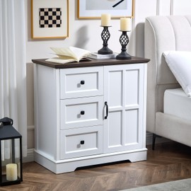 HDDDZSW 3+1 Dresser for Bedroom, White Chest of Drawers for Bedroom with Wooden Drawers and Cross Door, Wood Dressers Storage TV Stand for Bedroom, Living Room