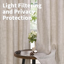 YoungsTex Natural Linen Curtains 95 Inch Long 2 Panels Living Room Bronze Grommet Textured Window Drapes Floor Length for Dining Room Bedroom Light Filtering, 52 X 95 Inch