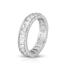 Chamonix Jewelry Womens White Gold Plated Lustrous Eternity Ring- Beautifully Crafted Eternity Ring with Emerald Cut Cubic Zirconia Stones (6)