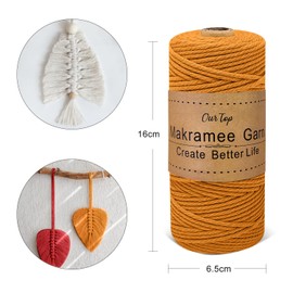 OurTop Premium Macrame Yarn Set of 3, 3 mm x 100 m Macrame Cord, Macrame Cord, Yarn for DIY Crafts, Weaving Decoration, Hanging Plant Hanger (Natural, Yellow, Red)