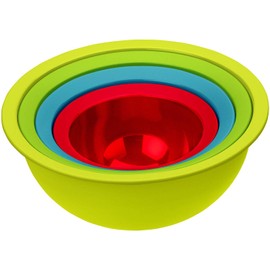 Rotho Caruba Set of 3 Bowls and 1 Strainer, Plastic (PP) BPA-Free, Multi-Colour, (30.0 x 30.0 x 13.0 cm)
