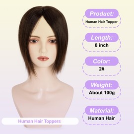Lovenea Human Hair Topper 18 * 20 cm Large Cover Base Human Hair Pieces 8 Inch Clip in Human Hair Toppers Straight Hair Mono Base Hairpiece for Women with Hair Loss Thinning Hair (8 Inch, 2#)