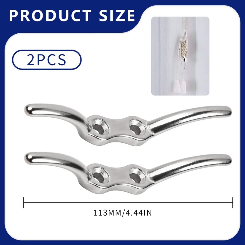 Bulivora 2PCS 113mm Silver Cleat Hooks – Heavy-Duty Stainless Steel