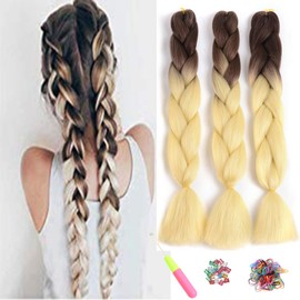 ShowJarlly Ombre Jumbo Braids, Hair Braiding, Hair Kanekalon, Synthetic Hair Extensions, 60 cm, 300 g / 3 Pieces