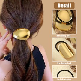 2 Pack Gold Hair Ties, Metal Geometric Practical Elastic Design, Large Gold Hair Cuff for Women, Use as Hair Tie or Fashion Hair Accessories for Work, Sports, Yoga