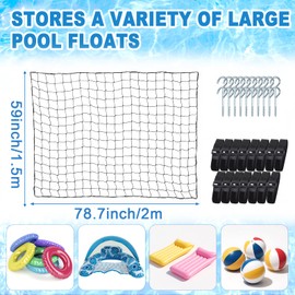 NOVWANG Extra Large Pool Float Toy Storage Net, 78.7 x 59 inches Big Pool Toy Heavy-Duty Hanging Mesh Elastic Net Organizer with 20 Hooks 15 Straps for Wooden and Metal Fence