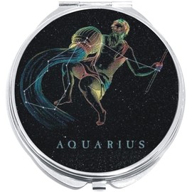 NewCharms Aquarius Zodiac Stars Compact with Mirrors - Perfect Pocket and Purse Size Folding Mirror for Applying Make Up Anywhere