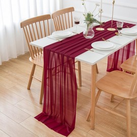 AOKSUNOVA Burgundy Table Runner Chiffon 70cm x 300cm Wedding Table Runner for Wedding Table Decoration Party Christmas