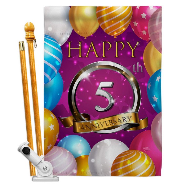 Breeze Decor Happy 5th Anniversary House Flag Set Celebration Couple