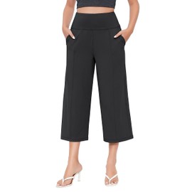 BUBBLELIME Women's Bootleg Yoga Capris Pants High Waist Workout Flare Crop with Pockets - Black_Medium