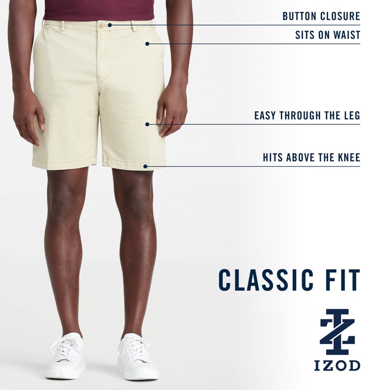 IZOD Men's Saltwater 9.5" Flat Front Chino Short, Solid Legion